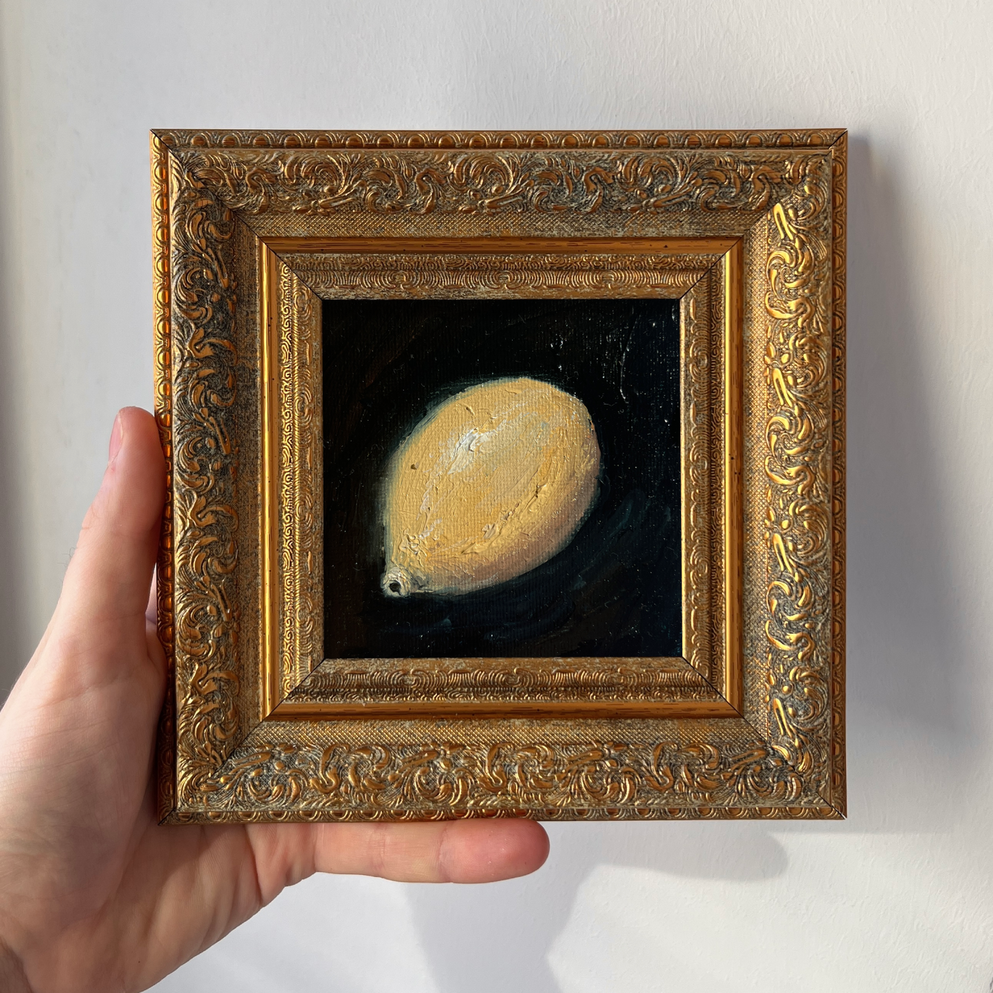 Lemon still life original oil painting, framed in vintage gold by Mikhail Khalin