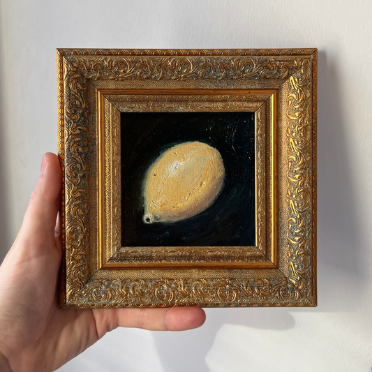 Lemon still life original oil painting, framed in vintage gold by Mikhail Khalin