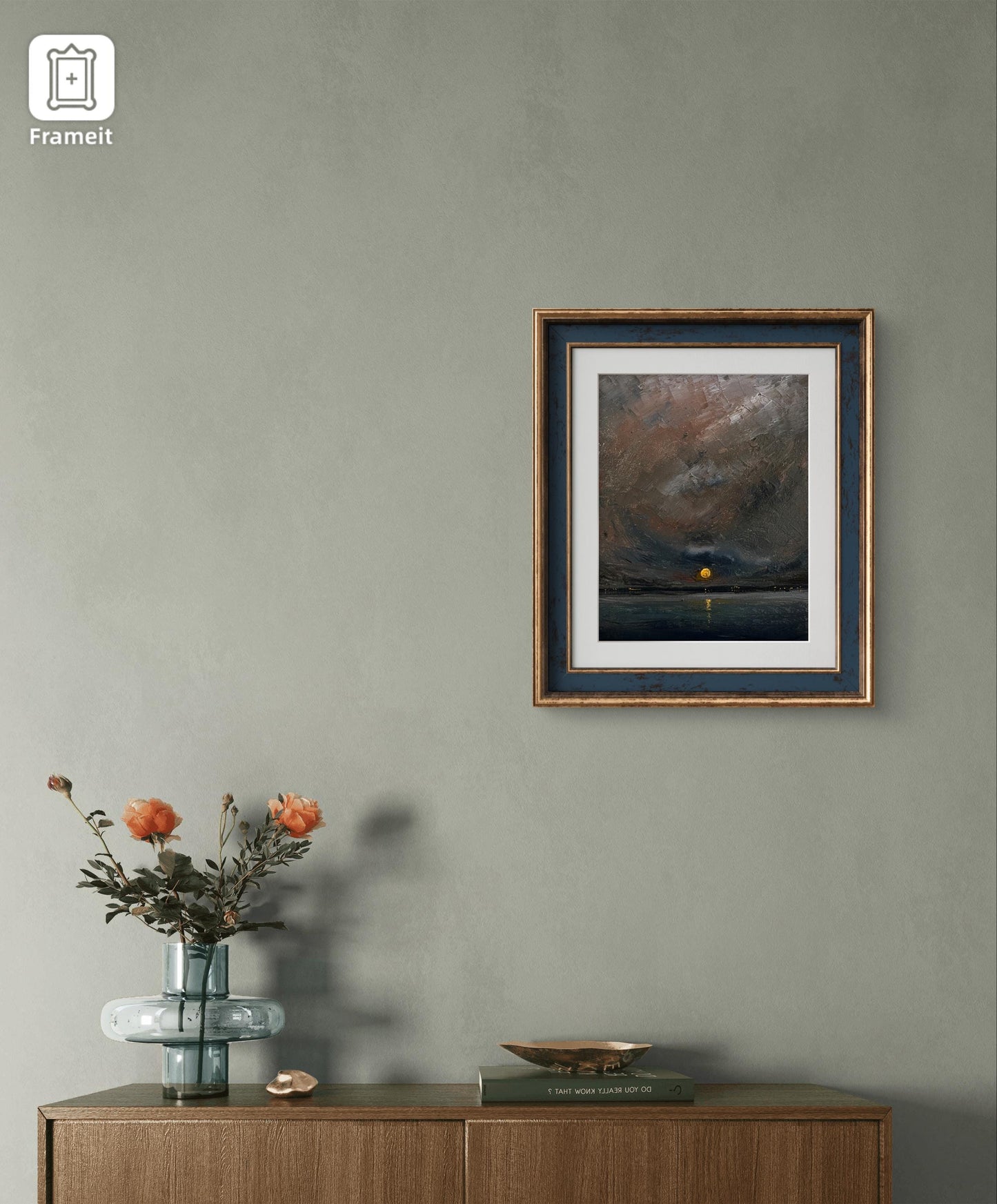 Tranquil promenade landscape oil painting styled as calming wall art in a modern master bedroom