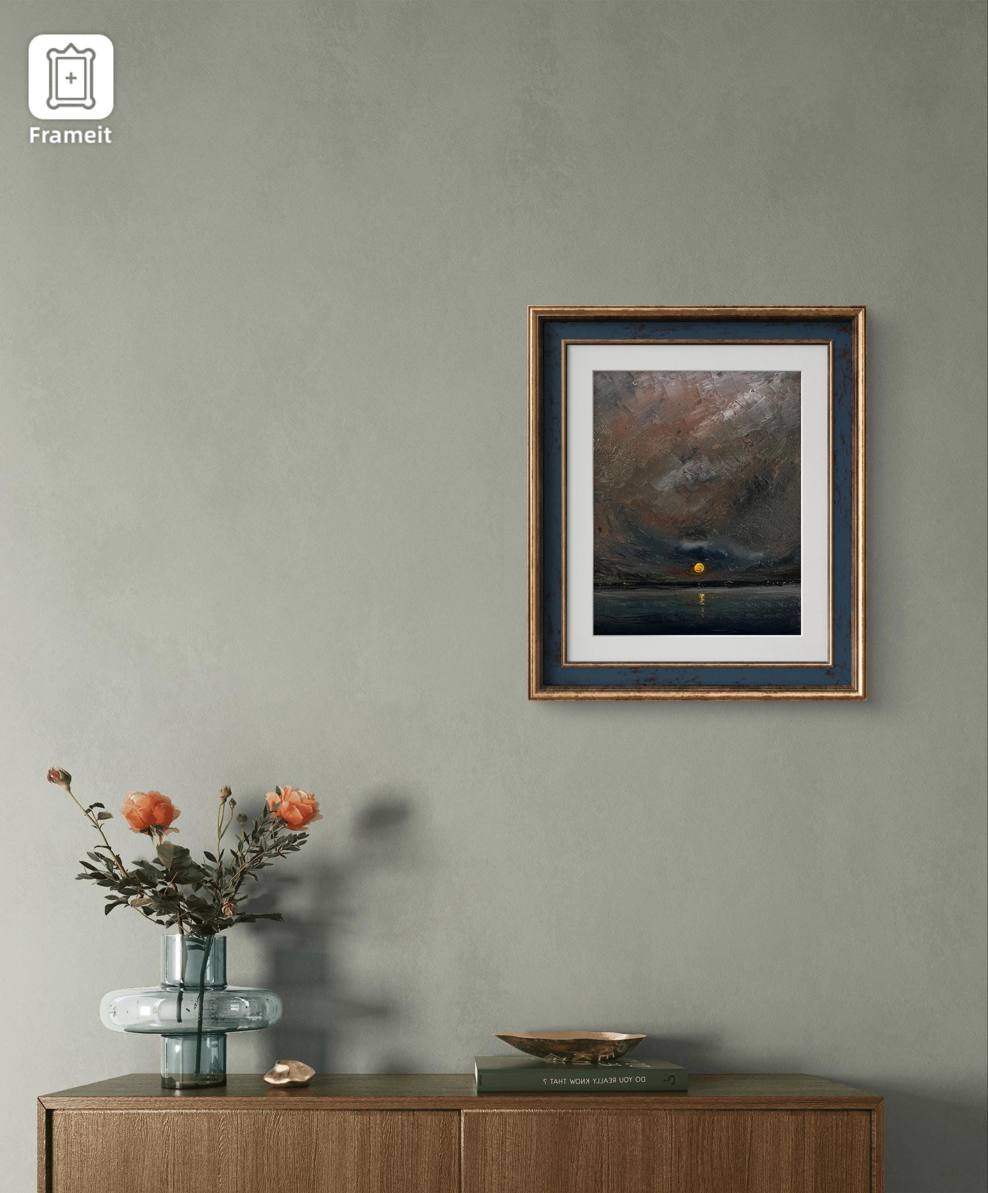 Tranquil promenade landscape oil painting styled as calming wall art in a modern master bedroom